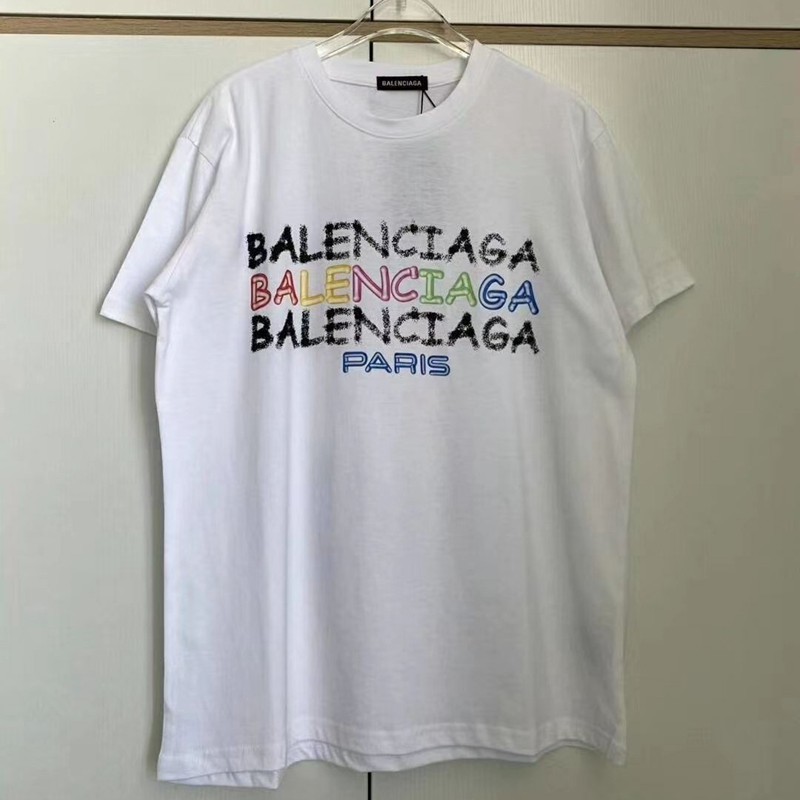 バレンシアガ ハイブランド 落書き柄 Tシャツ 快適 吸汗速乾 春夏トップス カップル服 普段着