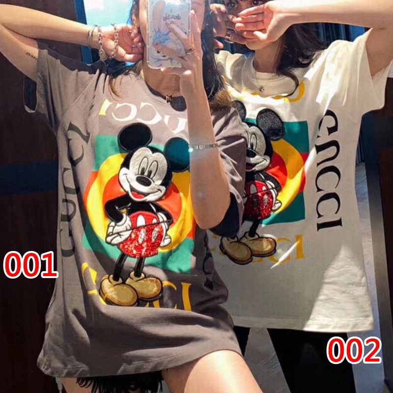 GUCCI  ブランド風 ミッキー コラボ 半袖Tシャツ メンズ レディース グッチ  Tシャツ 女性