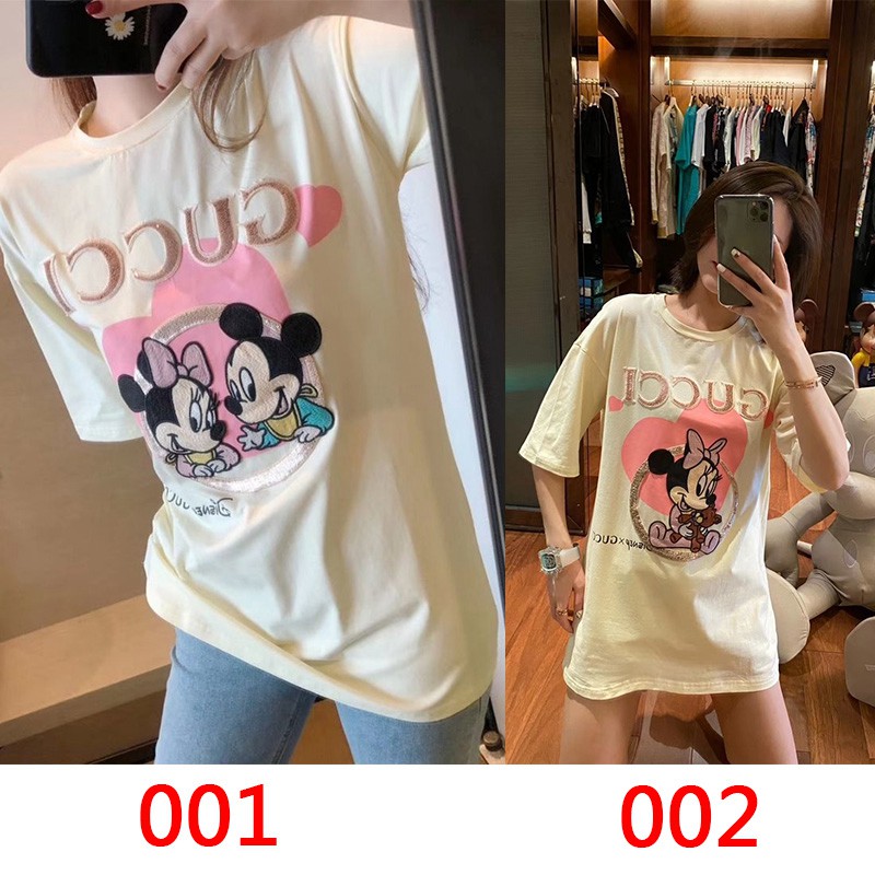 グッチ Gucci ハイブランド 女性 夏Tシャツ 純綿半袖 かわいい ディズニー ミッキーマウス