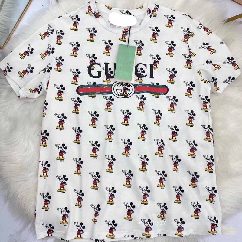 GUCCI Tシャツ ハイブランド 半袖T-shirt  原宿系 グッチ 黒白プリント 春夏秋 ファッション 個性 ディズニー ミッキーマウス ダンス衣装 disney 韓国風