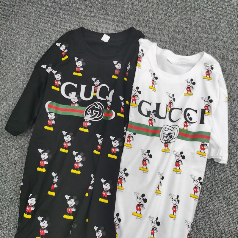 Gucciグッチ ディズニー ミッキー ブランド Tシャツ 半袖T-shirt 黒白 個性 女性 ダンス衣装 韓国 原宿系 大きいサイズ 通学 激安 女性愛用 