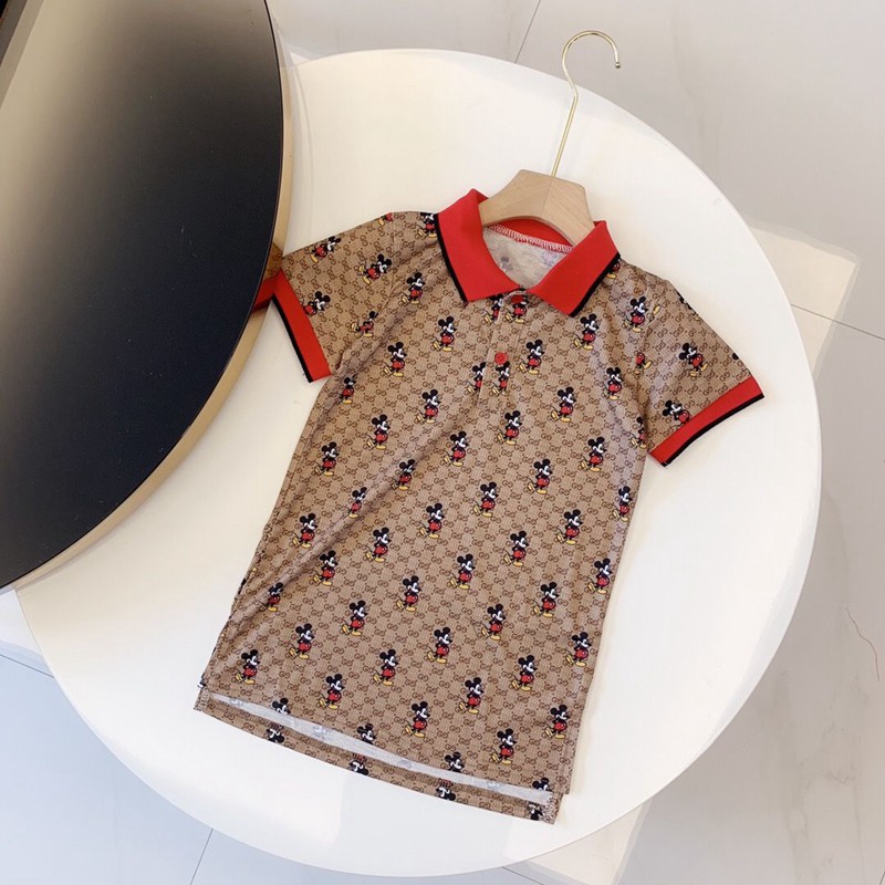 Gucci ブランド風 子供Tシャツ ディズニー ミッキーマウス グッチ 立ち襟 女の子t-shirt 大人気