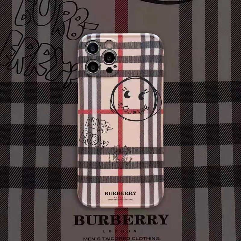 Burbrerryバーバリー ブランドiphone12pro/12mini/12pro max/11ケース 落書き柄 格子風 モノグラム ジャケット型 お洒落 アイフォンse2/x/xs/xr/8/7カバー 男女兼用 