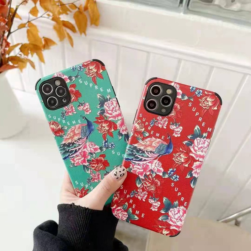 シュプリームSupremeブランドiphone12mini/12pro/12pro max/11ケース お洒落 孔雀花 芸能人愛用 安い アイフォン