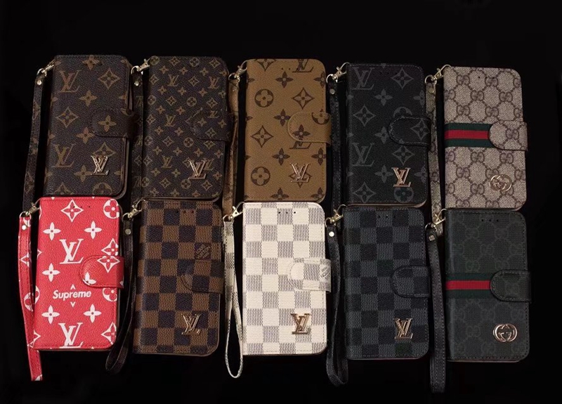 LV Supreme コラボ 手帳型 iPhone 13/12s/12 mini/12 pro maxカバー ストラップ付き グッチ　Galaxy s21+/s21 ultra/s20ケース