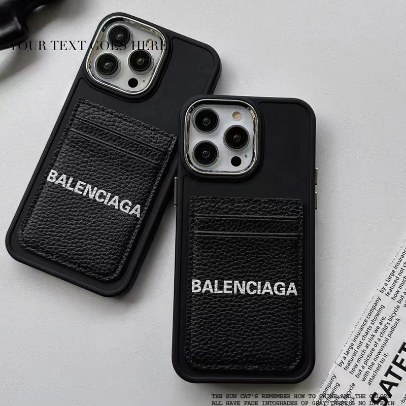 Balenciaga/バレンシアガ ハイブランド iPhone 14 Pro max/14 Pro/14携帯ケース カード入り 高級 レザー製 モノグラム