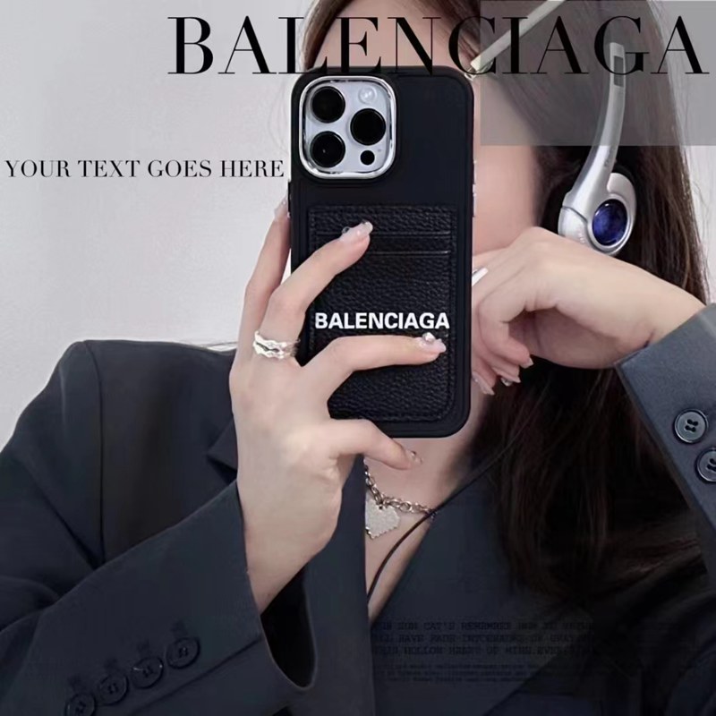 バレンシアガbalenciagaブランドiphone14pro max plusケースカード革モノグラム黒ブランド オシャレ アイフォン14男女