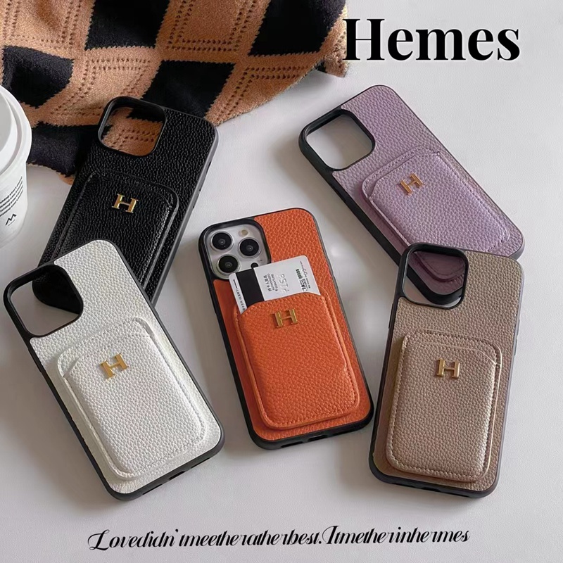 Hermes エルメス ハイブランド iphone15/15Pro/14plus/14Pro maxスマホケース かわいい レザー製 カード入れ モノグラム