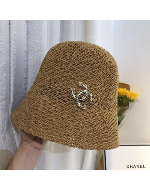 シャネル/Chanel 日よけ帽 バケットハット ロゴ メッシュ シンプル コロナ対策 女性 キラキラ 夏 リネン100％ クールで快適 通気性抜群 ファッション 