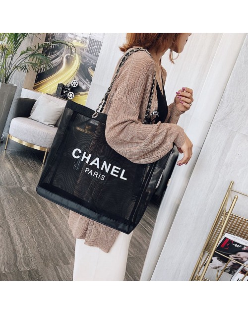 シャネル トートバッグ メッシュ 夏秋用 ショルダーバッグ Chanel お洒落 黒白色 ドレスコーディネート メッシュバッグ ファション レディース愛用