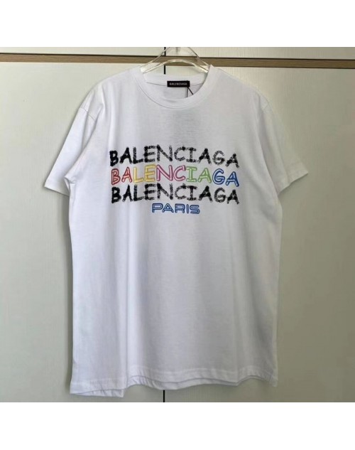 バレンシアガ ハイブランド 落書き柄 balenciaga Tシャツ 快適 吸汗速乾 春夏トップス カップル服 コットン 通勤 普段着 カジュアル おしゃれ 大きいサイズ メンズ レディース