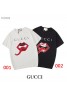 GUCCI/グッチ ハイブランド  Tシャツ 赤唇プリント 大人 ユニセックス 大きいサイズ  春夏対応  薄手アメカジ ストリート カジュアル 通学 プレゼント T-shirt 個性的な ダンス衣装 メンズ レディース