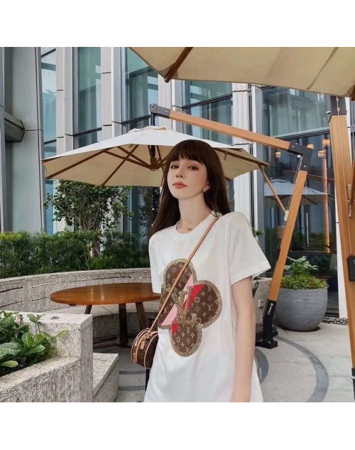 Louis Vuitton 女性トップス ルイヴィトン Tシャツ 個性的なt-shirt ダンス衣装 ストリート カジュアル 女性 韓国 可愛い 上質な素材 大きいサイズ  ブランド風 衣装 ファッション レディース 