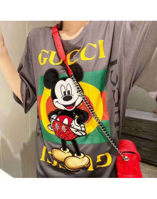 GUCCI  ブランド風 ミッキー コラボ 半袖Tシャツ メンズ レディース グッチ  Tシャツ 女性 大きいサイズ トップス T-shirt 可愛い ディズニーミッキー柄 おしゃれ フリーサイズ