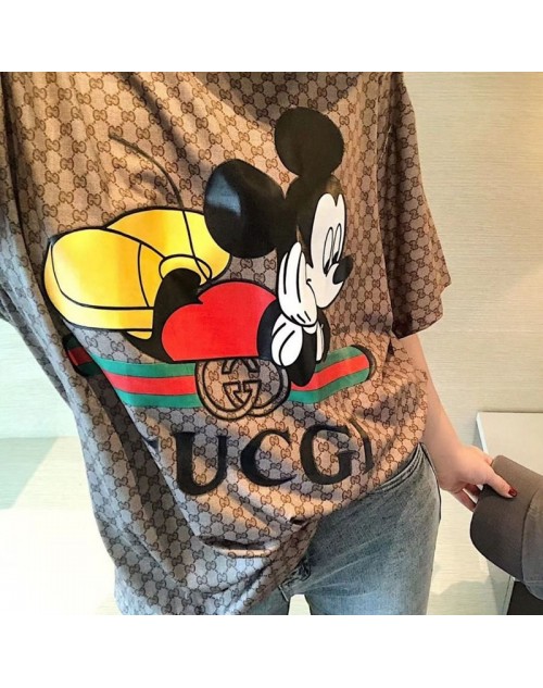 グッチ ブランド 女性Tシャツ 気質T-shirt 流行 春 夏 Gucci 半袖Tシャツ ミッキー プリントファッション 大きいサイズ レディース 