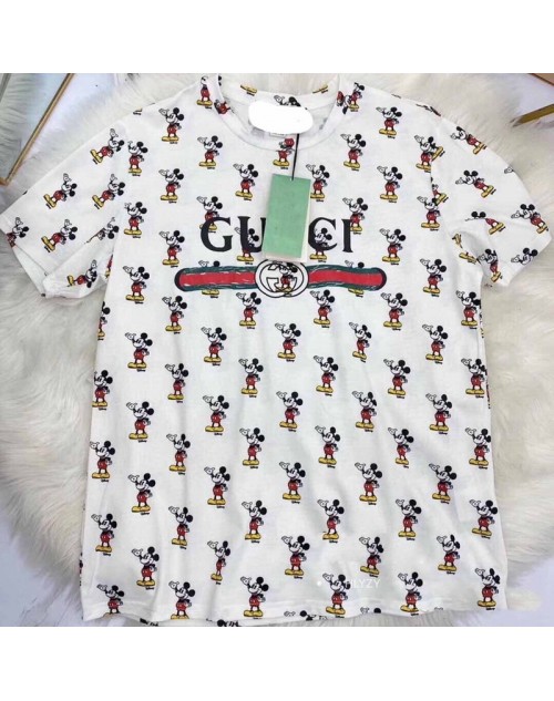 GUCCI Tシャツ ハイブランド 半袖T-shirt  原宿系 グッチ 黒白プリント 春夏秋 ファッション 個性 ディズニー ミッキーマウス ダンス衣装 disney 韓国風 大きいサイズ ヒップホップ カジュアル 通学 激安 レディース