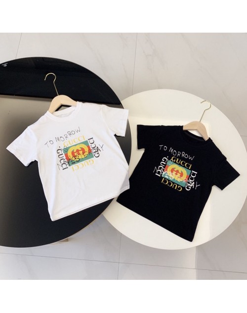 Gucci ブランド グッチ 子供Tシャツ 個性 大人用T-shirt モノグラム 通気性  抗菌 防臭 洗える 黒白 大きいサイズ メンズ レディース 100-150 S-2XL 