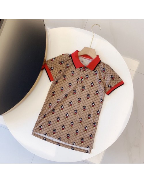 Gucci ブランド風 子供Tシャツ ディズニー ミッキーマウス グッチ 立ち襟 女の子t-shirt 大人気 春夏対応 可愛い 流行 大人気 大きいサイズ ファッション 送料無料 