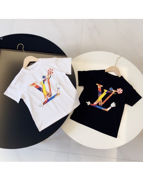 ルイヴィトン Tシャツ ハイブランド 半袖Tシャツ 原宿系 LV T-shirt 黒白 春夏秋 ジェスチャー 村上隆 フラワー 個性 ダンス衣装 韓国風 大きいサイズ ヒップホップ カジュアル 通学 激安 ファッション メンズ レディース