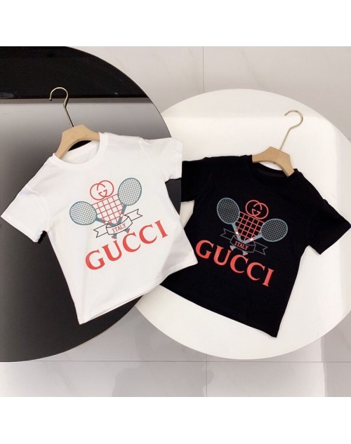 グッチ Tシャツ ハイブランド 半袖Tシャツ 原宿系 Gucci T-shirt 黒白プリント 春夏秋 テニスラケット 個性 ダンス衣装 韓国風 大きいサイズ ヒップホップ カジュアル 通学 激安 ファッション メンズ レディース