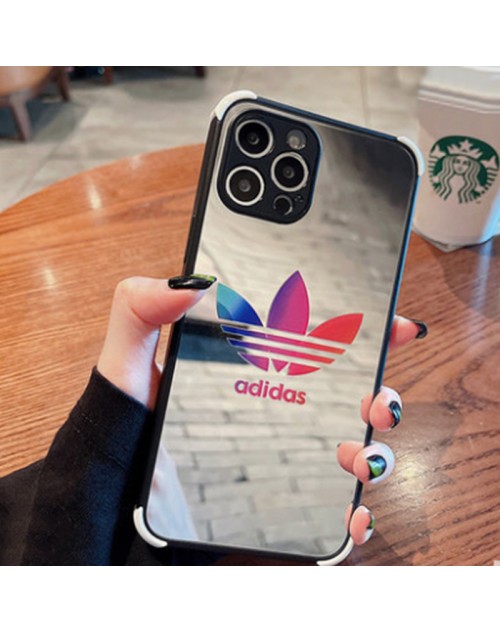 Adidas/アディダス ブランド iphone13 pro/13 pro max/13 miniケース 鏡面ガラス 芸能人愛用 きらきら アイフォン13/12/11カバー 光沢 潮流 安い 人気 メンズ レディーズ