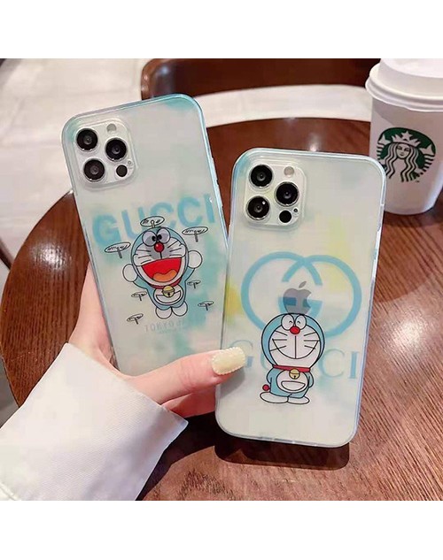 Gucci x Doraemon コラボ iphone13/12s/13 pro max/13 miniケース お洒落 ハイブランド クリアケース グッチ ドラえもん GG柄 モノグラム 耐衝撃 アイフォン13プロ/12/11カバー  ファッション 高級 レデイーズ  