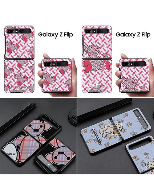 バーバリーブランド新品 Galaxy zflip /zfold2/w21折りたたむ保護ケース革製Burberryジャケット型Galaxy fold/w20スマホケース可愛い熊ファッション激安交換用ギャラクシーケースins風 防塵 Samsungゼットフリップケース 芸能人愛用 ケース大人気