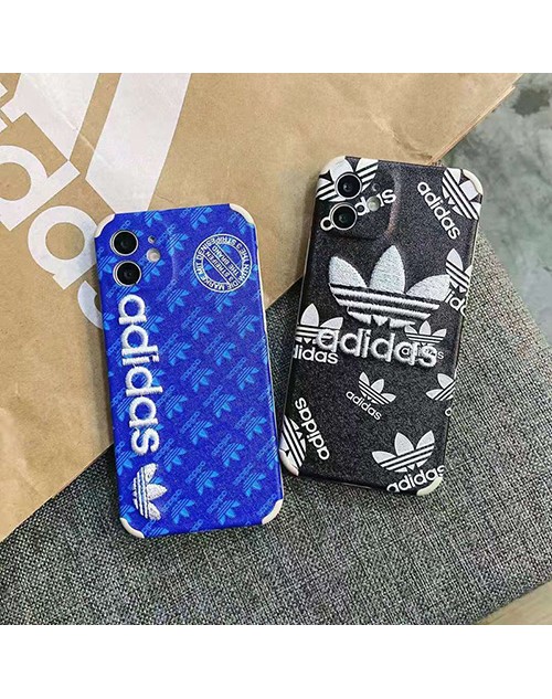 アディダス iphone 12/12pro max/se2ケース トレフォイル柄  iphone xr/xs maxケース ブランド adidas iphone 11/11 Pro Max/12ケース 刺繍 スポーツ風 アイフォンX/8/7 plusケース 四角保護 トランク オシャレ ファッション メンズ レディース兼用