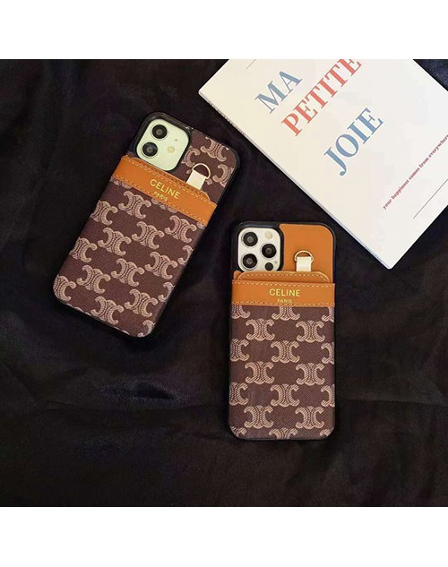 CELINE/セリーヌ ブランド iphone 13/13 mini/13 pro/13 pro maxケース シンプル カードポケット付き iphone 12 pro/xr/xs maxケース レザー 手帳型 ストラップ付き iphone x/8/7plusカバー ファッション ビジネス風