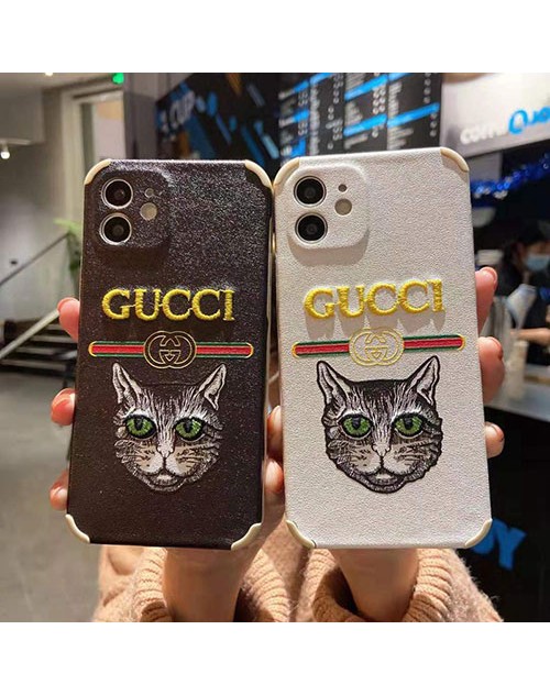 グッチ ブランド 人気 iphone 12 mini/12 pro/xr/xs maxケース Gucci 女性向け 猫頭柄 モノグラム iphone x/8/7 plus/se2ケース 四角衝撃 経典 シンプル アイフォンxr/11/11pro maxケース ジャケット型 ファッション メンズ レディーズ