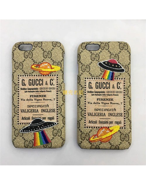 gucci iPhone xs/xs max/xrケース グッチ iphone x/8/7スマホケース ブランド Iphone6/6s Plus Iphone6/6sカバー ジャケット 刺繍 UFO絵柄