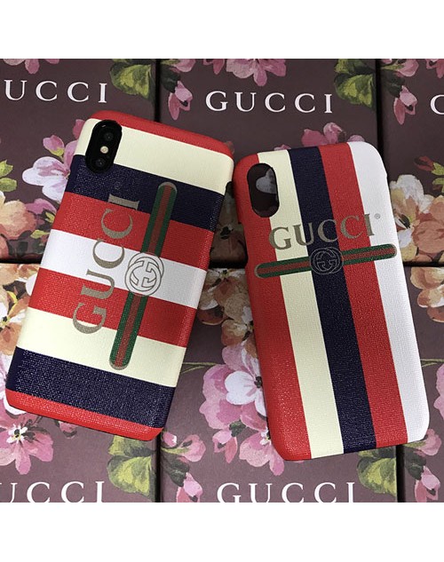 グッチ iPhone xr/xs max/xsケース gucci iphone x/8/7スマホケース ブランド Iphone6/6s Plus Iphone6/6sカバー ジャケット 彩色ストライプ絵柄　