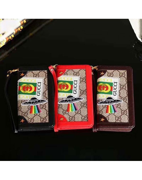 gucci iPhone xr/xs max/xs/11 pro maxケース グッチ iphone x/8/7スマホケース ブランド Iphone6/6s Plusカバー 手帳型 ストライプ付き UFO絵柄