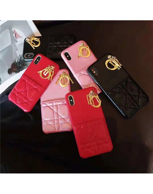 dior iPhone xr/xs max/xsケース デイオール iphone x/8/7スマホケース ブランド ジャケット ペンダント付き カード入れ