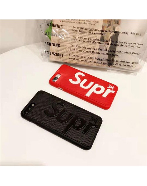 supreme xヴぃドン コラボ iphone xr/xs maxケース ブランド新品iphone 10/xケース 浮き彫り 英文字 アイフォン 8/7 plusケースファッションカップル