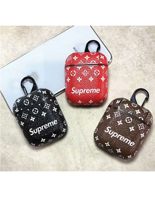 supreme&ヴィドン ブランド コラボ Air Pods 1/2/proケース 第2/1世代 シュプリーム エアーポッズ 1/2/3/Proケース 防塵 キズ防止 ワイヤレス airpods 充電可能 おしゃれ モノグラム レザー 耐衝撃  紛失防止