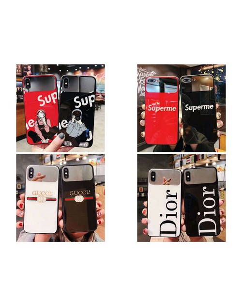 シュプリーム supreme iphone xr/xs maxケースディオール iphone xs/xカバー個性ブランドdiorアイフォン 8/7 plusケースガラス表面ミラー付き