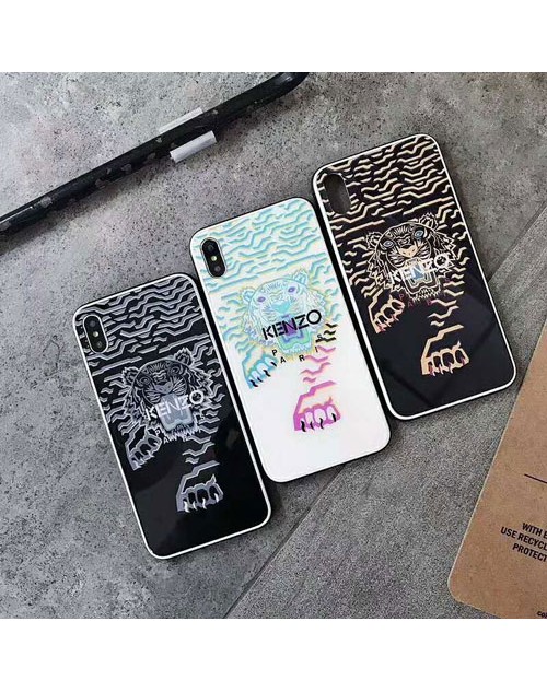 kenzo iphone xr/xs max/xsケースケンゾー アイフォン x/10sケース 虎頭付き iphone 8/7 plusケース オシャレガラスiphone 6/6s plusカバーファッション個性 新品