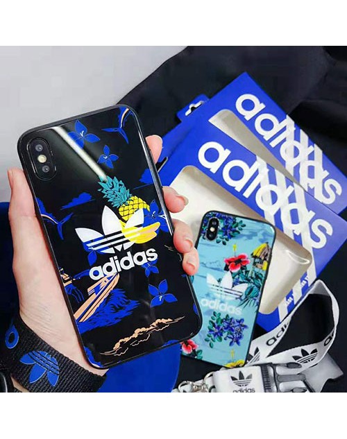 アディダス iphone XI/11R/11 MAXケースオシャレスポーツ風 iphone xr/xs maxケース 花柄 adidas アイフォン x/8/7 plusケース ファッション大人気 ストラップ付き