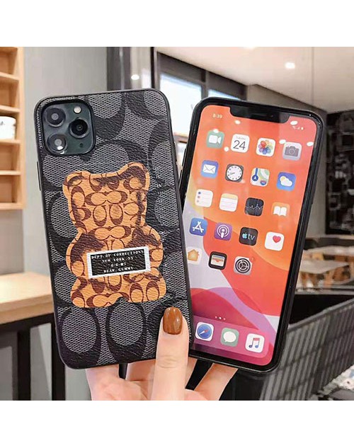 coach コーチ iphone 11/11pro maxケース ブランドiphone xr/xs maxケース可愛いクマちゃん付きiphone x/10/8/7 plusケースファッション欧米風