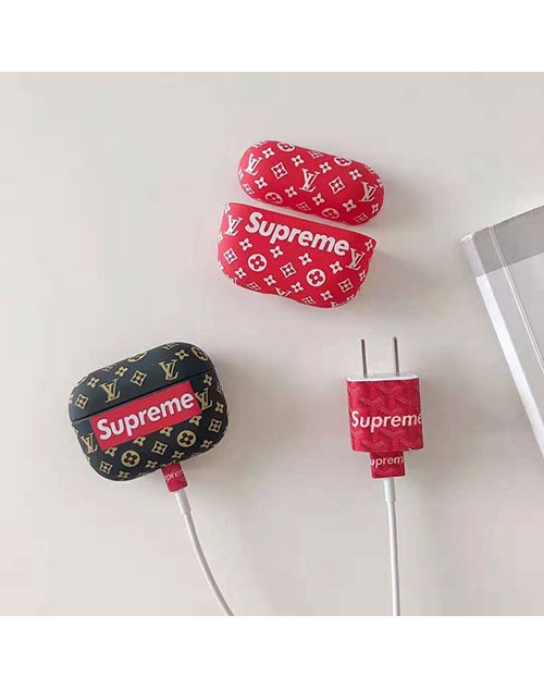 シュプリーム ヴィトン コラボ airpods 3/2/1ケース ブランド AirPods Proケース 紛失防止 Supreme 保護 LV エアーポッズ プロ 収納ケース 耐衝撃 落下防止