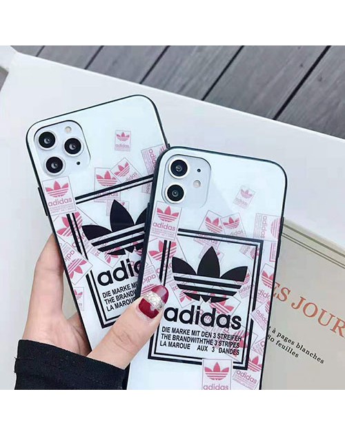 adidas iphone11/11pro/11pro maxケースブランドアディダス iphone xr/xs/xs maxケースお洒落スポーツ風 アイフォン x/8/7 plusケースガラス表面 ファッション