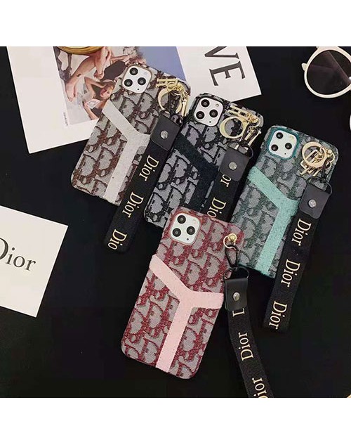 Dior ディオール iphone11/11 pro maxケースブランド iphone  xr/xs  maxケース布製 新品 アイフォン x/8/7 plusケース お洒落カードポケットストラップ付き