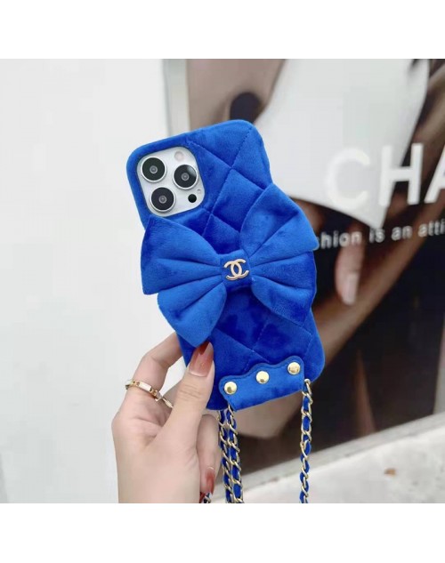 CHANEL/シャネル ブランド iphone13/13 pro/13 pro max/13 miniケース 可愛い ジャケット型  ベルベット フワフワ セレブ愛用 ちょう結び リストバンド ストラップ付きスマホケース  アイフォン13/12/11/x/xs/xr/8/7カバー レディース