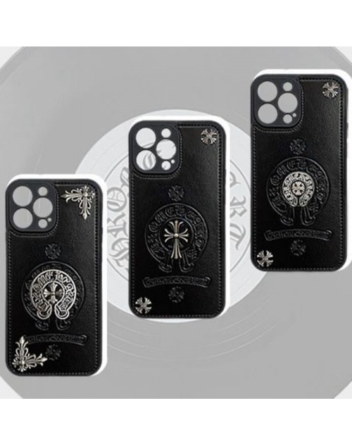 Chrome Hearts/クロムハーツ ブランド iphone 14/14 pro/14 pro max/14 Plusケース かわいい 十字形 モノグラム柄 レザー製 ジャケット型 黒色 コピー アイフォン14/13/12/11/x/xs/xs max/xr/8+/7+カバー 大人気 メンズ レディーズ