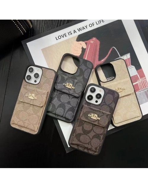 Coach コーチ ハイブランド iphone14/14Pro/14Pro maxケース かわいい カード入り 馬車  モノグラム  レザー 背面バッグ アイフォン14/13/12/11/x/xs/xr/8/7/6カバー ファッション メンズ レディース