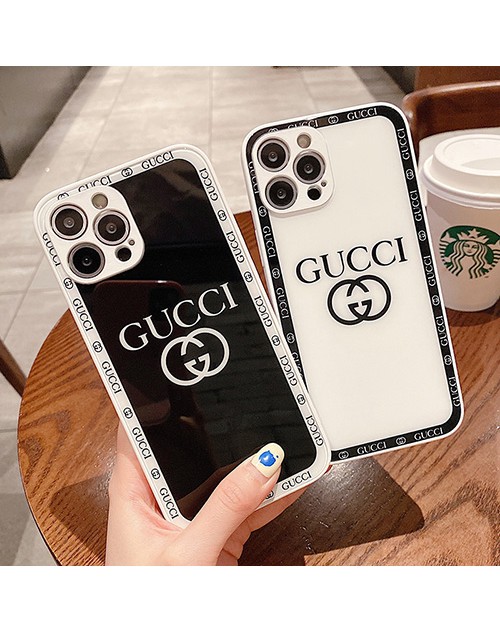 グッチ/GUCCI ブランド iPhone 13 mini/13 pro/13 pro maxケース 鏡面ガラス型 韓国風 ジャケット型 黒白色 アイフォン13/12/11/x/xr/xs/8/7カバー モノグラム 耐衝撃 ファッション メンズ レディース