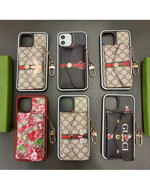 Gucci グッチ ブランド iphone 14/14 pro/14 pro max/14 plusケース かわいい 財布型 ストラップ付き 蛇蜂花柄 カード入れ 封筒 モノグラム アイフォン14/13/12/11カバー メンズ レディース