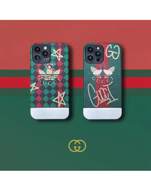 GUCCI/グッチ ADIDAS/アディダス コラボ ブランド iphone 14/14 pro/14 pro maxケース 可愛い メッキ風 蜂蛇 トレフォイル柄 五芒星 モノグラム 芸能人愛用 ジャケット型 アイフォン14/14プロ/14プロ マックス/13/12/11カバー 耐衝撃 パロディ風 メンズ レディーズ