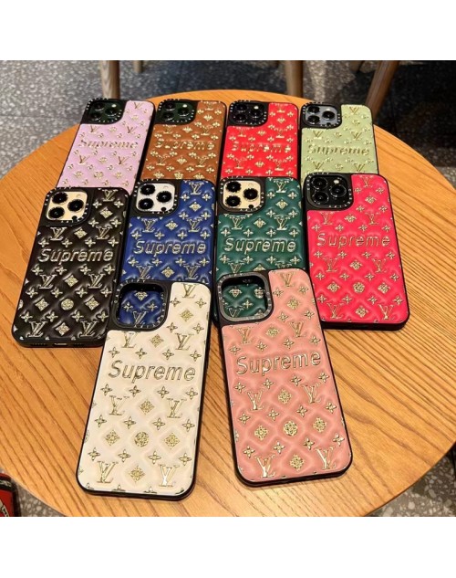 LV SUPREME コラボ ブランド iphone 14/14 pro/14 pro maxケース かわいい モノグラム レザー きらきら ルイヴィトン シュプリーム アイフォン14/13/12/11カバー コピー メンズ レディーズ